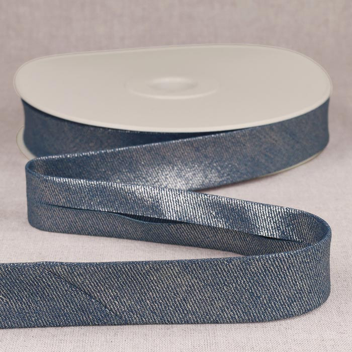 Biais jean métallisé 25mm bleu au mètre Biais jean métallisé 25mm bleu au mètre