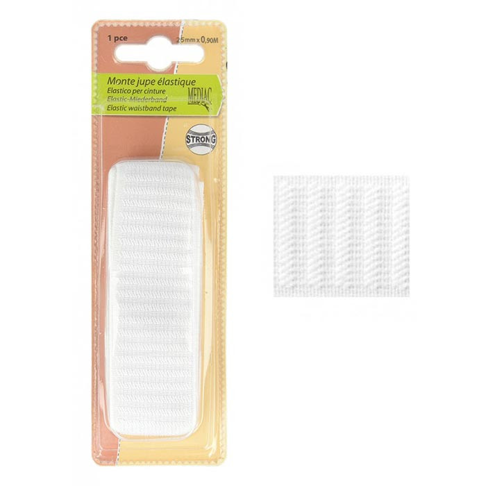 Ceinture élastique gros grain blanc 25mmx90cm Ceinture élastique gros grain blanc 25mmx90cm